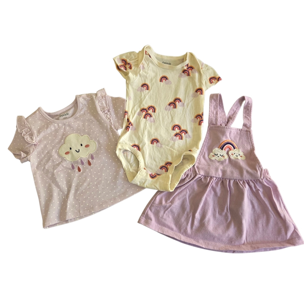 Pekkle Three Piece Overall Skirt T-shirt And Bodysuit Three Piece Set 6-9 Months